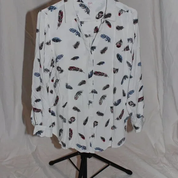 Candies Womens XL Feather Blouse Roll Tab Long Sleeve Hidden Button Down GUC - Picture 3 of 8